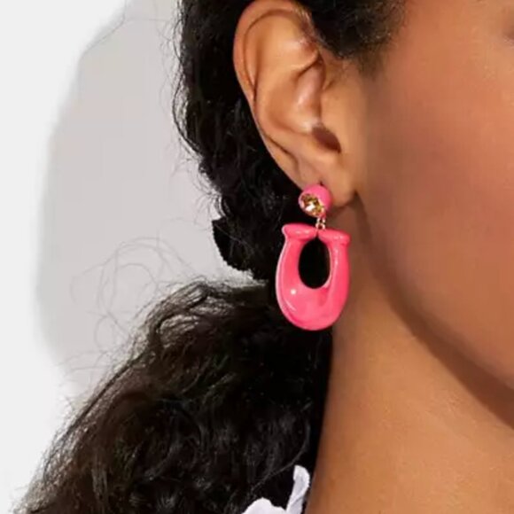 EUC Coach large signature enamel drop earrings #CB410 color pink/gold (ONH) - Picture 4 of 6